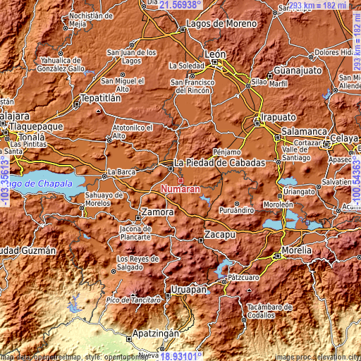 Topographic map of Numarán