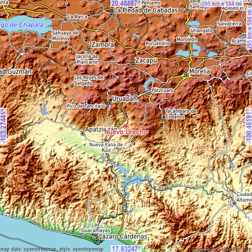 Topographic map of Nuevo Urecho