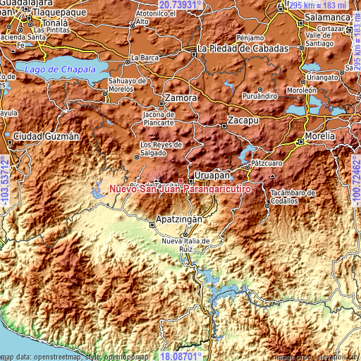 Topographic map of Nuevo San Juan Parangaricutiro