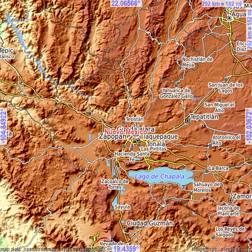 Topographic map of Nuevo México