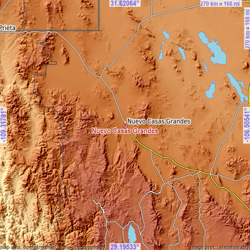 Topographic map of Nuevo Casas Grandes