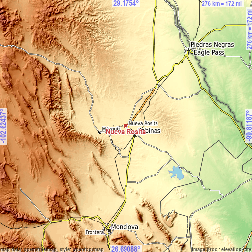 Topographic map of Nueva Rosita