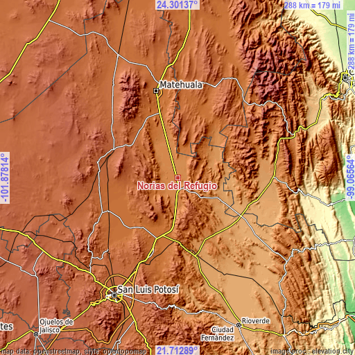 Topographic map of Norias del Refugio