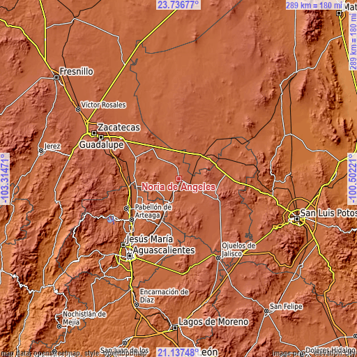 Topographic map of Noria de Ángeles