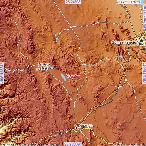 Topographic map of Nogales