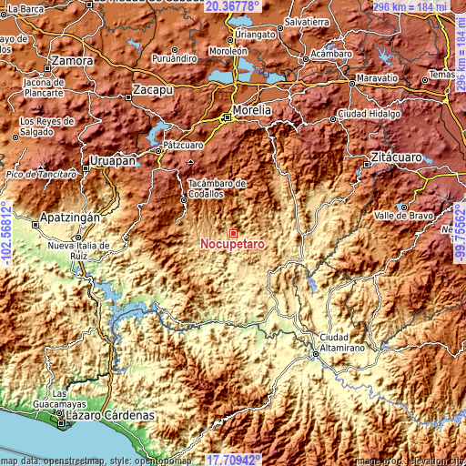 Topographic map of Nocupétaro