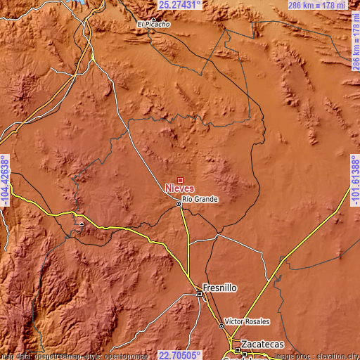 Topographic map of Nieves