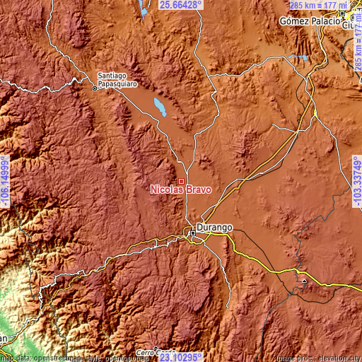 Topographic map of Nicolás Bravo
