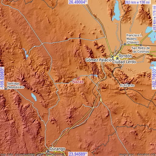 Topographic map of Nazas