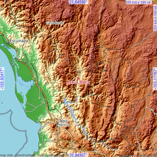 Topographic map of Jesús María