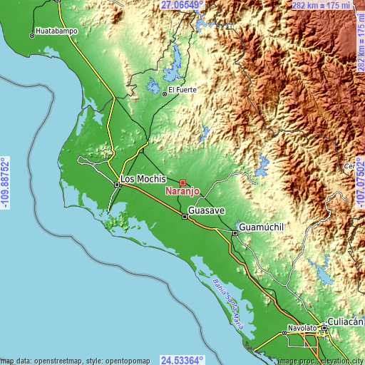 Topographic map of Naranjo