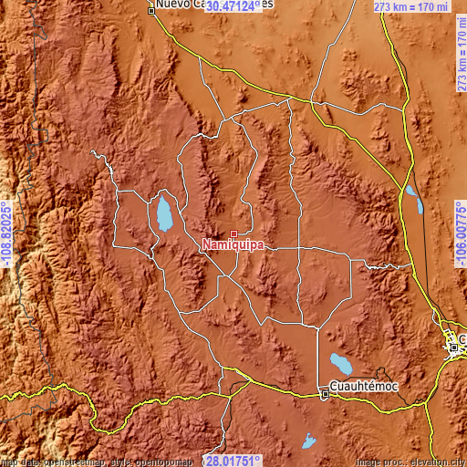 Topographic map of Namiquipa