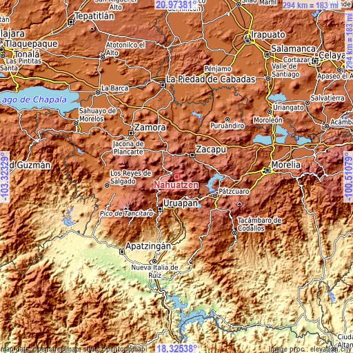 Topographic map of Nahuatzén