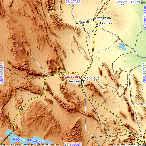 Topographic map of Nadadores