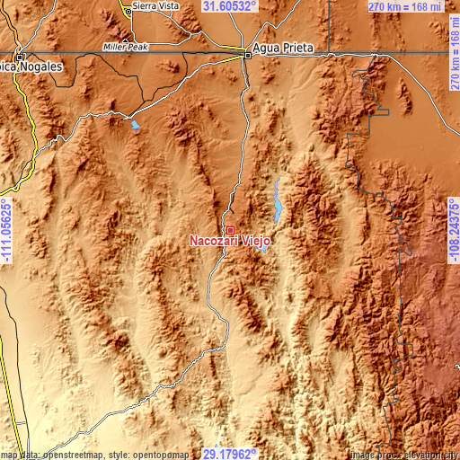 Topographic map of Nacozari Viejo