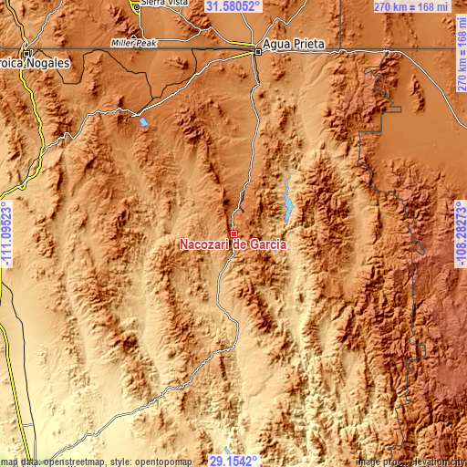 Topographic map of Nacozari de García