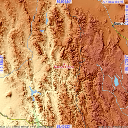 Topographic map of Nácori Chico