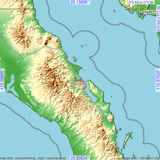 Topographic map of Mulegé