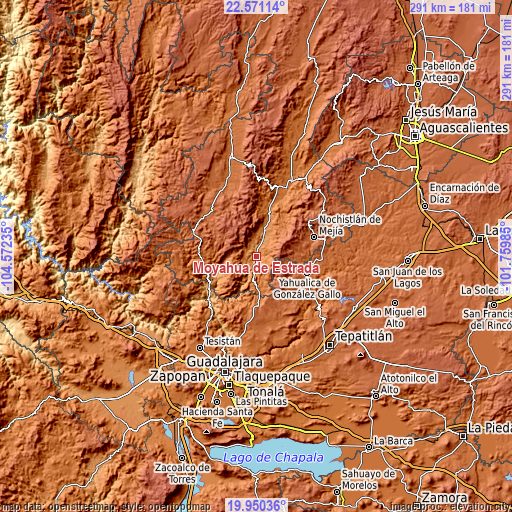 Topographic map of Moyahua de Estrada