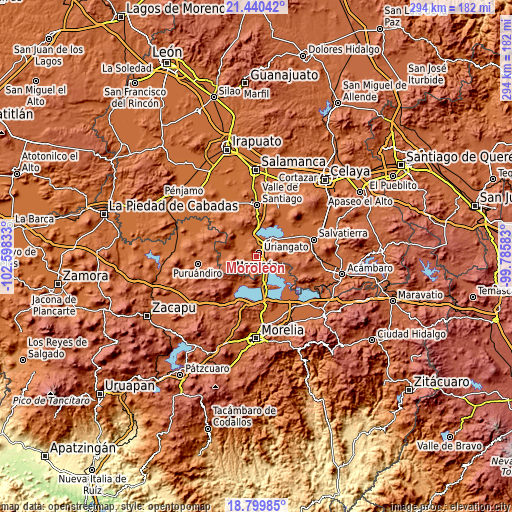 Topographic map of Moroleón
