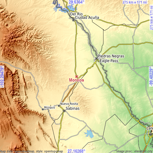 Topographic map of Morelos