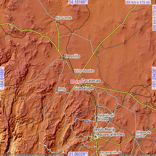 Topographic map of Morelos