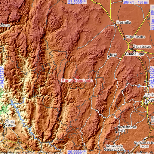 Topographic map of Monte Escobedo