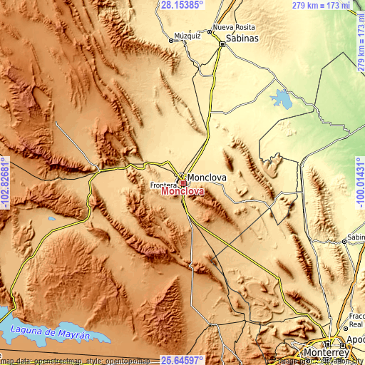Topographic map of Monclova