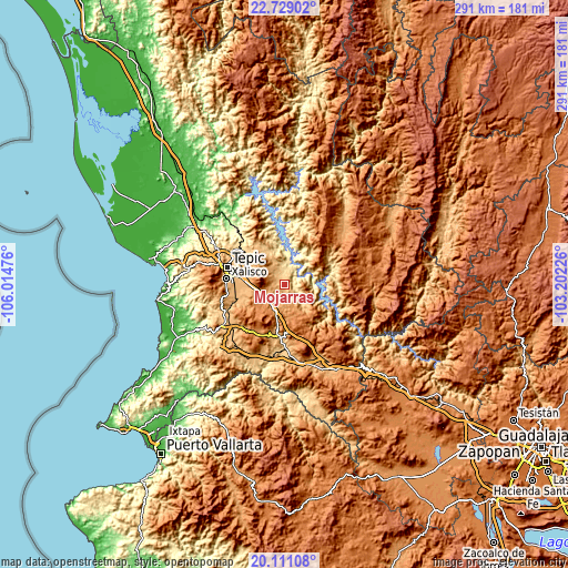 Topographic map of Mojarras