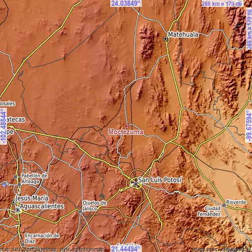 Topographic map of Moctezuma