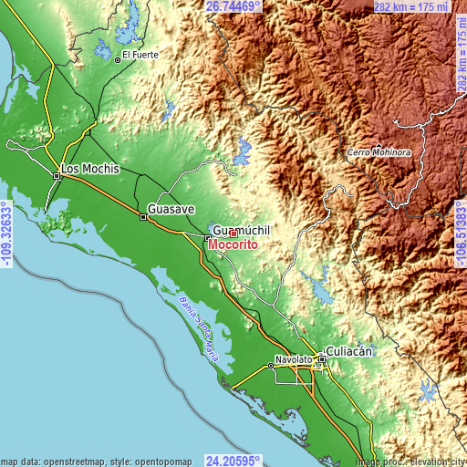 Topographic map of Mocorito