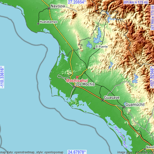 Topographic map of Mochicahui