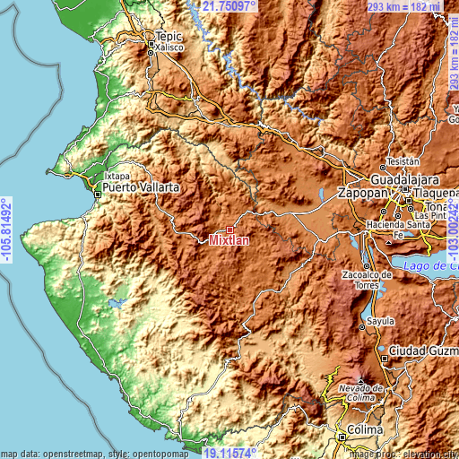 Topographic map of Mixtlán