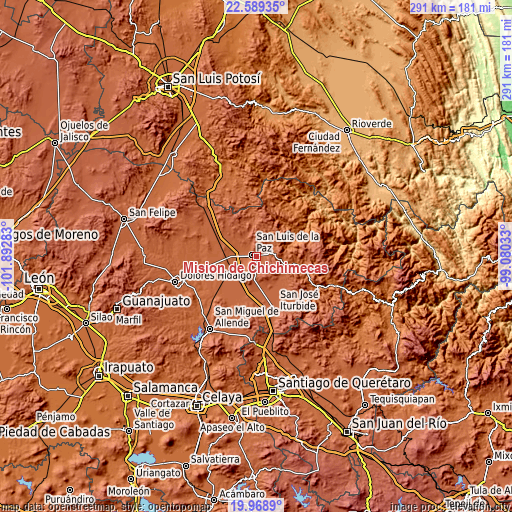 Topographic map of Misión de Chichimecas