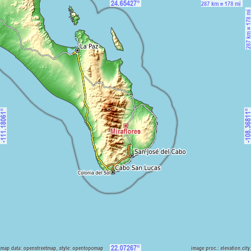 Topographic map of Miraflores