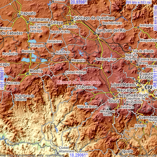 Topographic map of Mineral de Angangueo