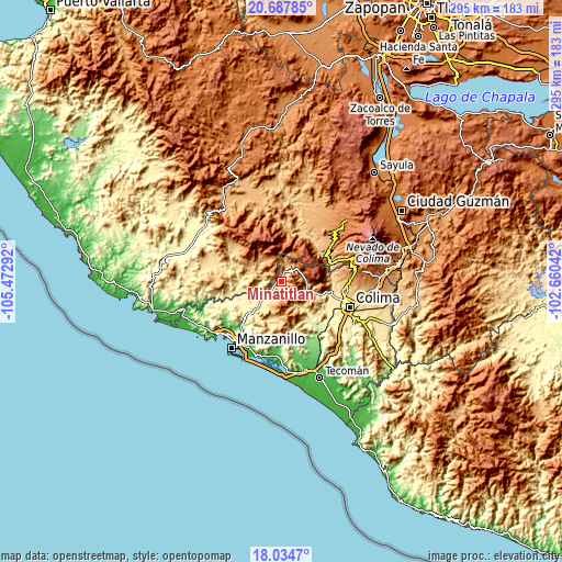 Topographic map of Minatitlán