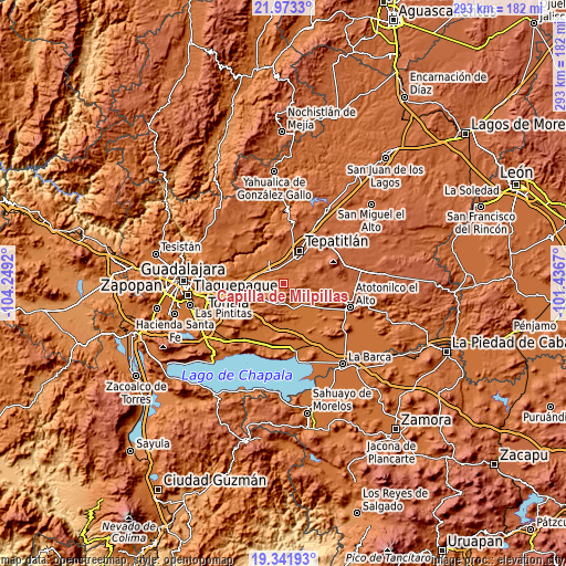 Topographic map of Capilla de Milpillas