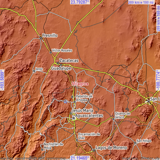 Topographic map of Milagros