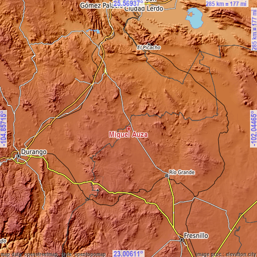 Topographic map of Miguel Auza