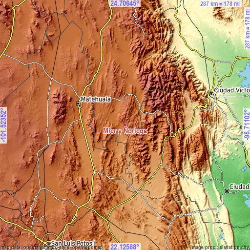 Topographic map of Mier y Noriega