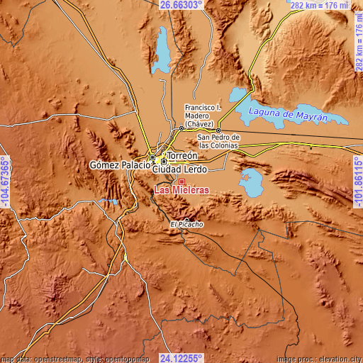 Topographic map of Las Mieleras