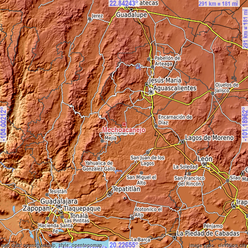 Topographic map of Mechoacanejo