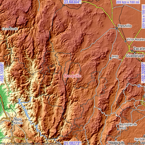 Topographic map of Mezquitic