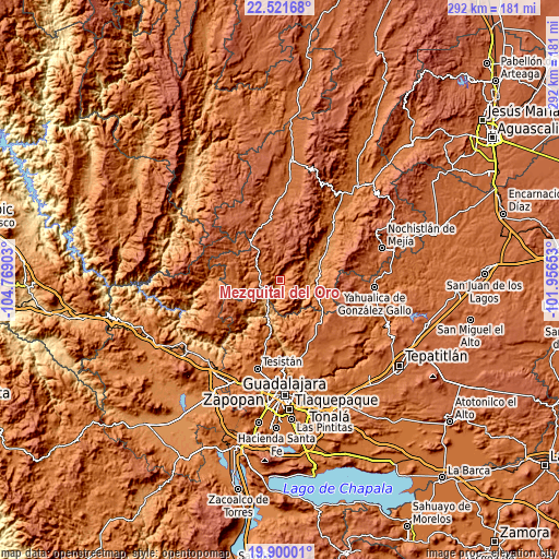 Topographic map of Mezquital del Oro