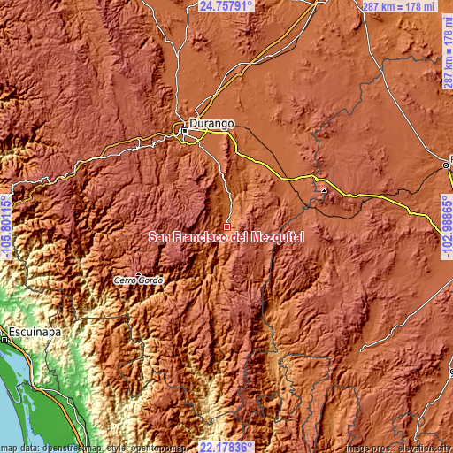 Topographic map of San Francisco del Mezquital