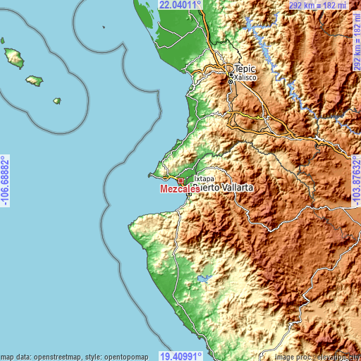 Topographic map of Mezcales