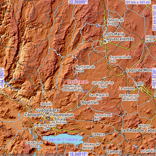 Topographic map of Mexticacán