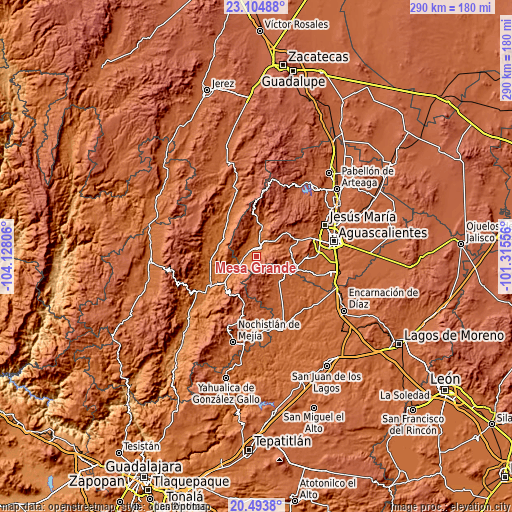 Topographic map of Mesa Grande