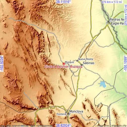 Topographic map of Ciudad Melchor Múzquiz